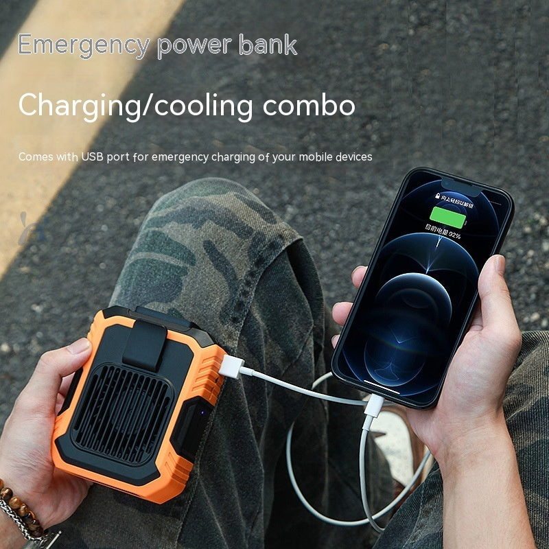 Waist Hanging Fan With Light USB Power Bank Summer Outdoor Gadget