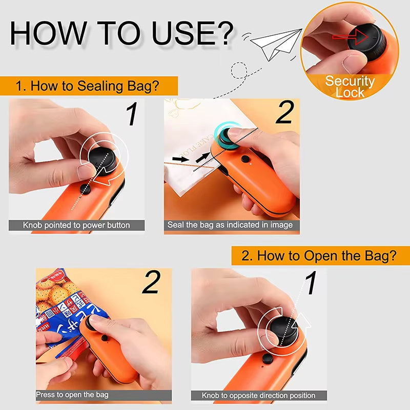 Rechargable 2 In 1 Mini Heat Sealer Storage Bag Plastic Package Snack Sealer Bag Handheld Heat Sealer Plastic Bag USB Mini Bag Sealer Cutter Mini Chip Bag Sealer