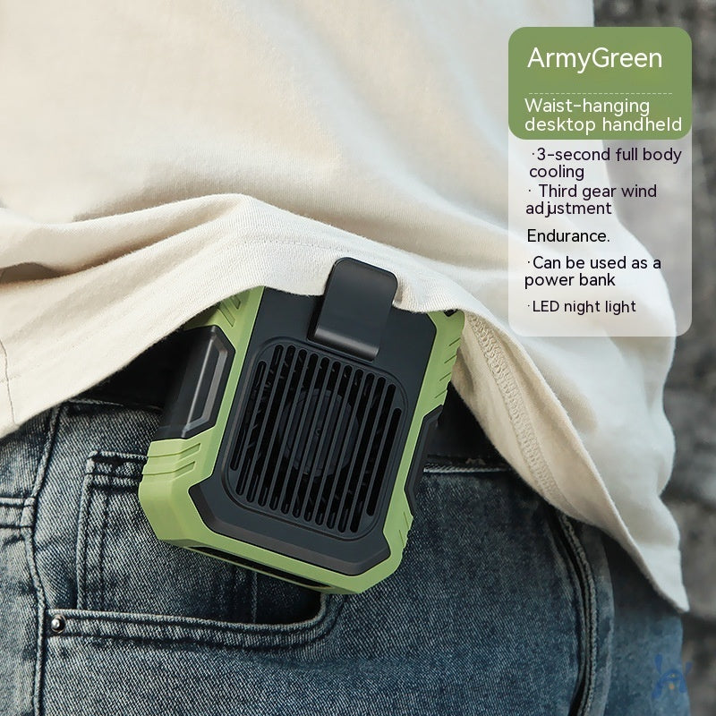 Waist Hanging Fan With Light USB Power Bank Summer Outdoor Gadget