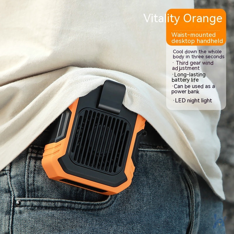 Waist Hanging Fan With Light USB Power Bank Summer Outdoor Gadget